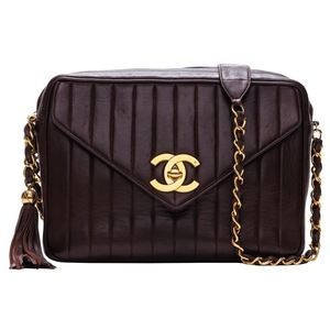 Chanel Mademoiselle Chain Shoulder Bag Lambskin Brown Gold Hardware